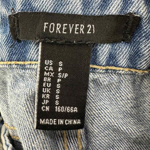 Forever 21 Distressed Acid Wash Denim Crop Overalls Y2K Look Women's Size SMALL - Picture 6 of 7